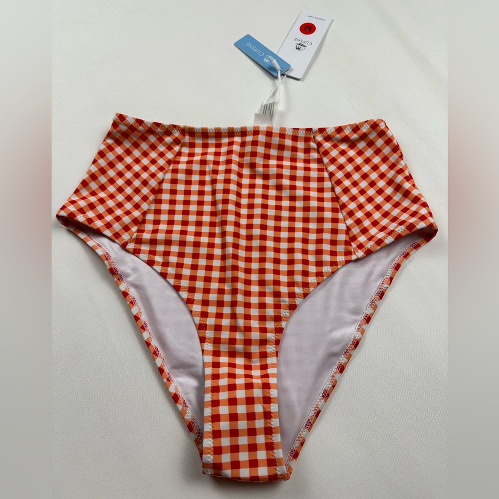 NWT high waisted orange/red checkered bikini bottom. Size M